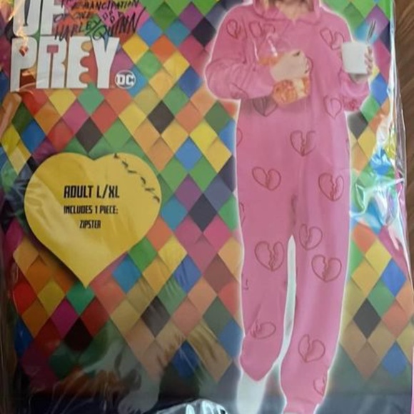 BRAND NEW women harley quinn break up jumpsuit onesie size L / XL (up to size 16 - Picture 5 of 5